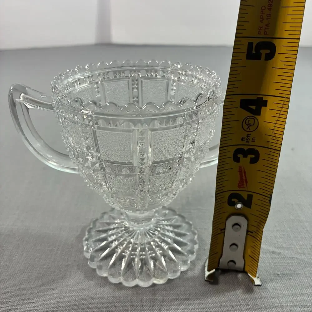 Vintage Clear Pressed Glass Double Handle Sugar Bowl Pedestal Open Serving Dishs